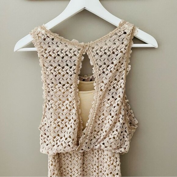 Free People Lily Crochet Lace Blouson Dress Tan Sz XS - Picture 8 of 9